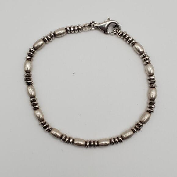 Sterling Silver Italy Bead Disc Coffee Bean Stations Bracelet Italy Vintage 7" - Picture 2 of 7